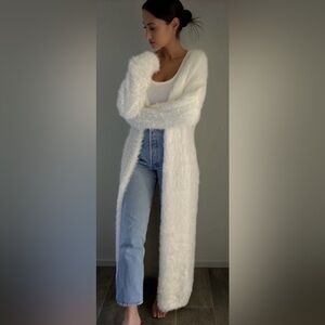 Plush Longline Open-Front Women’s Sweater Cardigan — White